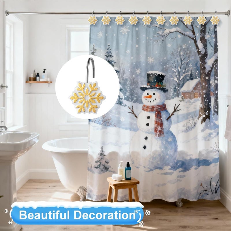 VinTS 12PCS Golden Snowflake Shower Curtain Hooks,Christmas Shower Curtain Hooks, Gold Snowflake Winter Decoration for Christmas Bathroom Living Room - Image 2